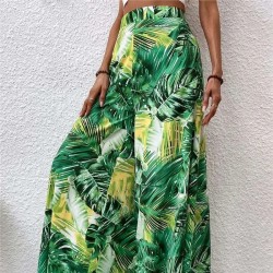 Women Fashion Casual Chiffon Floral Printed High Waist Wide Leg Pants