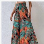 Women Fashion Casual Chiffon Floral Printed High Waist Wide Leg Pants Women Fashion Casual Chiffon Floral Printed High Waist Wide Leg Pants