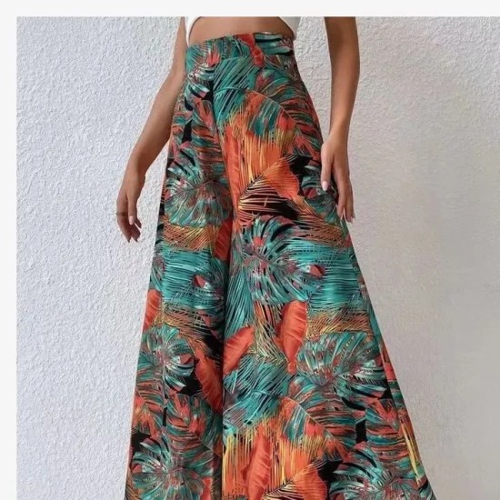 Women Fashion Casual Chiffon Floral Printed High Waist Wide Leg Pants Women Fashion Casual Chiffon Floral Printed High Waist Wide Leg Pants