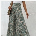 Women Fashion Casual Chiffon Floral Printed High Waist Wide Leg Pants Women Fashion Casual Chiffon Floral Printed High Waist Wide Leg Pants
