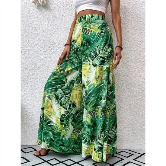 Women Fashion Casual Chiffon Floral Printed High Waist Wide Leg Pants Women Fashion Casual Chiffon Floral Printed High Waist Wide Leg Pants
