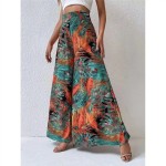 Women Fashion Casual Chiffon Floral Printed High Waist Wide Leg Pants Women Fashion Casual Chiffon Floral Printed High Waist Wide Leg Pants