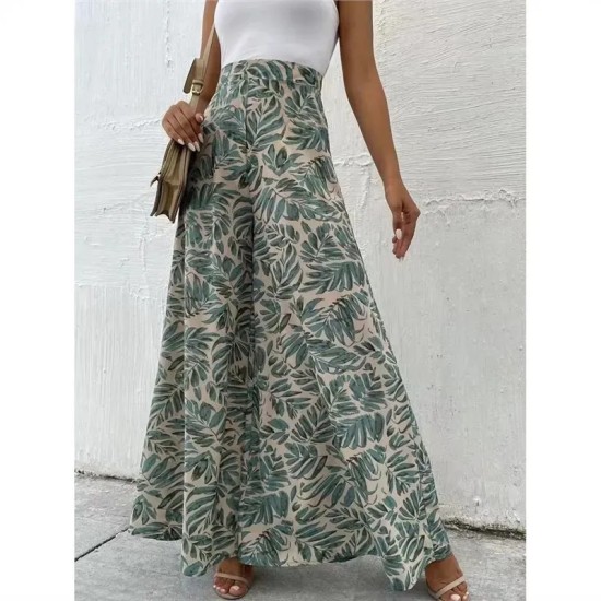 Women Fashion Casual Chiffon Floral Printed High Waist Wide Leg Pants Women Fashion Casual Chiffon Floral Printed High Waist Wide Leg Pants