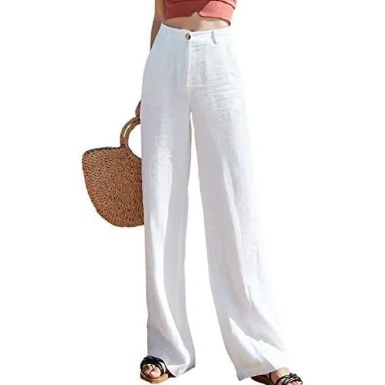 Women Casual Solid Color Cotton And Linen Wide Leg High Waist Straight Pants Women Casual Solid Color Cotton And Linen Wide Leg High Waist Straight Pants