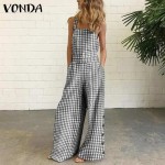 Women Casual Check-Print Wide-Leg Jumpsuit
