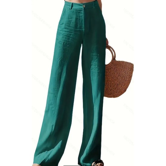 Women Casual Solid Color Cotton And Linen Wide Leg High Waist Straight Pants Women Casual Solid Color Cotton And Linen Wide Leg High Waist Straight Pants