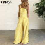 Women Casual Check-Print Wide-Leg Jumpsuit