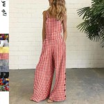 Women Casual Check-Print Wide-Leg Jumpsuit