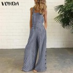 Women Casual Check-Print Wide-Leg Jumpsuit