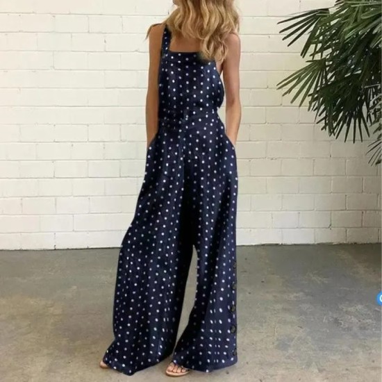 Women Casual Check-Print Wide-Leg Jumpsuit