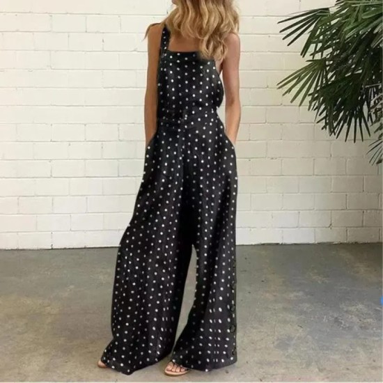 Women Casual Check-Print Wide-Leg Jumpsuit