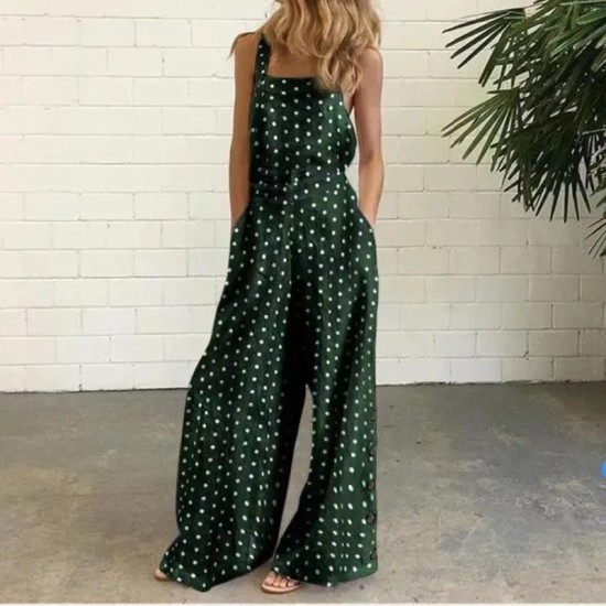 Women Casual Check-Print Wide-Leg Jumpsuit