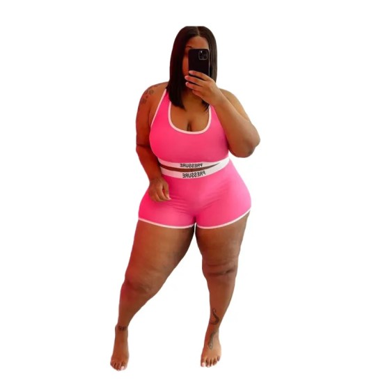 Women Basic Sleeveless Round Neck Letter Print Color Blocking Swimwear Two Piece Set Women Basic Sleeveless Round Neck Letter Print Color Blocking Swimwear Two Piece Set