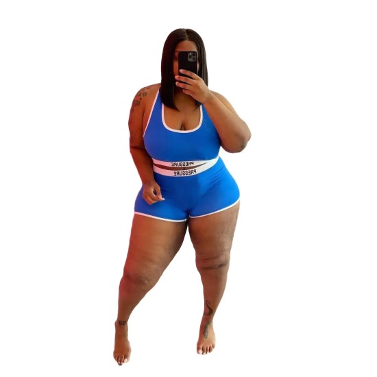 Women Basic Sleeveless Round Neck Letter Print Color Blocking Swimwear Two Piece Set Women Basic Sleeveless Round Neck Letter Print Color Blocking Swimwear Two Piece Set