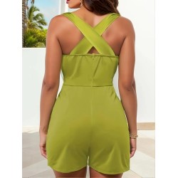 Women Fashion Solid Color Sleeveless Rompers