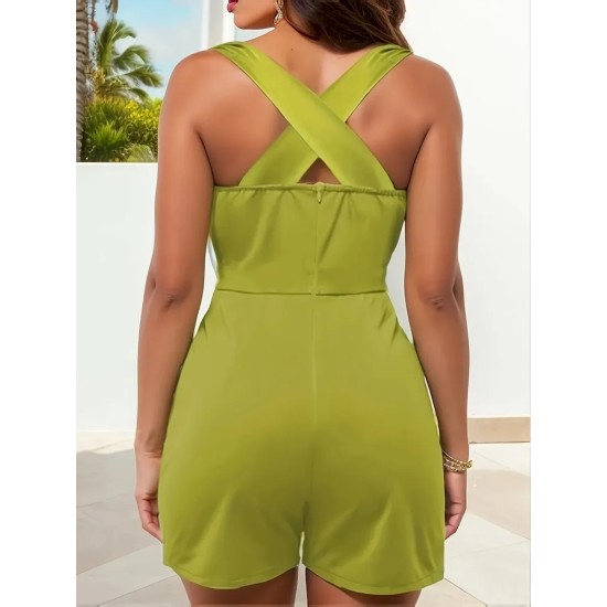 Women Fashion Solid Color Sleeveless Rompers Women Fashion Solid Color Sleeveless Rompers