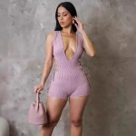 Women Fashion Sexy Solid Color Deep V-Neck Backless Lace-Up Rompers Women Fashion Sexy Solid Color Deep V-Neck Backless Lace-Up Rompers
