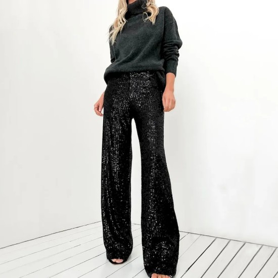 Women Fashion Casual Solid Color Sequin Slim-Fit Straight Pants Women Fashion Casual Solid Color Sequin Slim-Fit Straight Pants