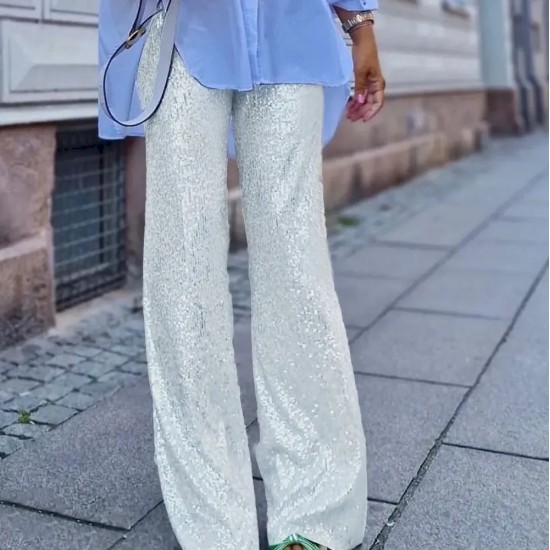 Women Fashion Casual Solid Color Sequin Slim-Fit Straight Pants Women Fashion Casual Solid Color Sequin Slim-Fit Straight Pants