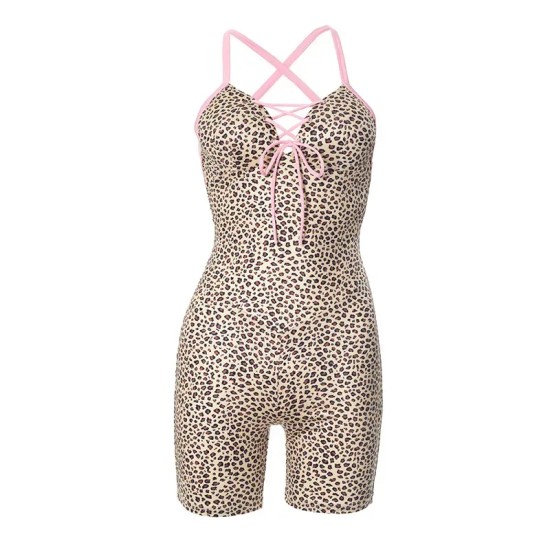 Women Fashion Sexy Leopard Sleeveless Backless Lace-Up Rompers Women Fashion Sexy Leopard Sleeveless Backless Lace-Up Rompers
