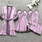 Women Sexy Solid Color Four-Piece Sling Pajamas Women Sexy Solid Color Four-Piece Sling Pajamas