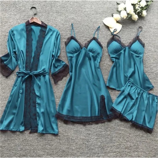 Women Sexy Solid Color Four-Piece Sling Pajamas Women Sexy Solid Color Four-Piece Sling Pajamas