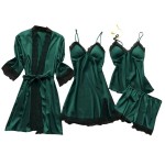 Women Sexy Solid Color Four-Piece Sling Pajamas Women Sexy Solid Color Four-Piece Sling Pajamas