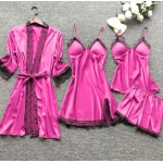 Women Sexy Solid Color Four-Piece Sling Pajamas Women Sexy Solid Color Four-Piece Sling Pajamas
