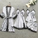 Women Sexy Solid Color Four-Piece Sling Pajamas Women Sexy Solid Color Four-Piece Sling Pajamas