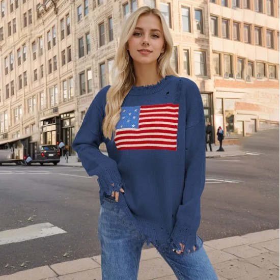 Women Fashion Casual Independence Day National Flag Long-Sleeve Sweater Women Fashion Casual Independence Day National Flag Long-Sleeve Sweater