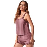 Women Fashion Solid Color Ruffled Pajamas Two-Piece Set Women Fashion Solid Color Ruffled Pajamas Two-Piece Set