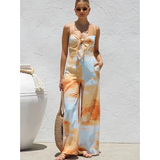Women Fashion Summer Tie-Dye Printed Suspenders High Waist Wide Leg Jumpsuits Women Fashion Summer Tie-Dye Printed Suspenders High Waist Wide Leg Jumpsuits