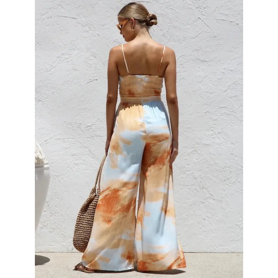 Women Fashion Summer Tie-Dye Printed Suspenders High Waist Wide Leg Jumpsuits Women Fashion Summer Tie-Dye Printed Suspenders High Waist Wide Leg Jumpsuits