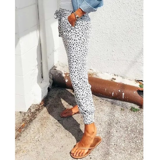 Women Fashion Casual Leopard Loose Lace-Up Pants Women Fashion Casual Leopard Loose Lace-Up Pants