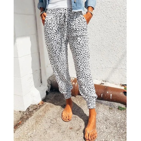 Women Fashion Casual Leopard Loose Lace-Up Pants Women Fashion Casual Leopard Loose Lace-Up Pants