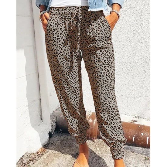 Women Fashion Casual Leopard Loose Lace-Up Pants Women Fashion Casual Leopard Loose Lace-Up Pants