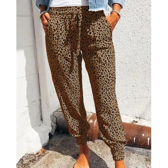Women Fashion Casual Leopard Loose Lace-Up Pants Women Fashion Casual Leopard Loose Lace-Up Pants