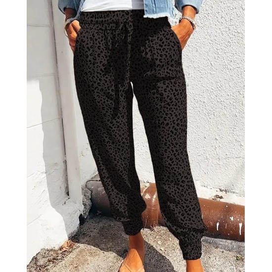 Women Fashion Casual Leopard Loose Lace-Up Pants Women Fashion Casual Leopard Loose Lace-Up Pants