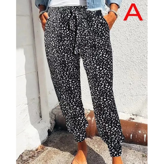Women Fashion Casual Leopard Loose Lace-Up Pants Women Fashion Casual Leopard Loose Lace-Up Pants